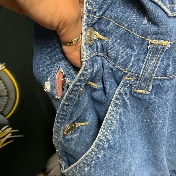 2444. Vintage No Boundaries Juniors Large Blue Denim Overalls - Picture 7 of 11